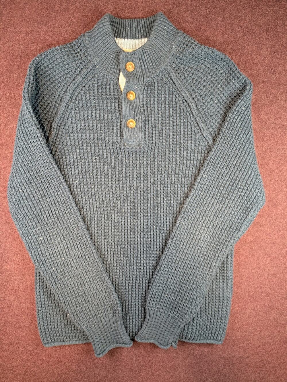Men's Lucky Brand Henley, Cotton Knit Sweater, Blue - Size M
